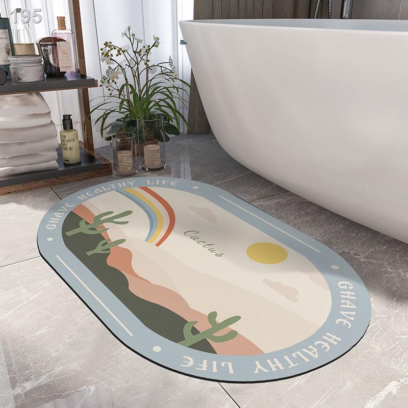 Hình bầu dục nhà vệ sinh thấm nước thảm phòng tắm sàn chống trượt hộ gia đình cửa khô nhanh bằng tảo cát tấm mềm