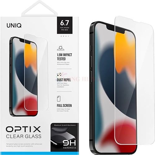 Dán màn hình cường lực Full viền chống bụi tĩnh điện Uniq Optix Clear Glass iP 13 Series - Hàng chính hãng