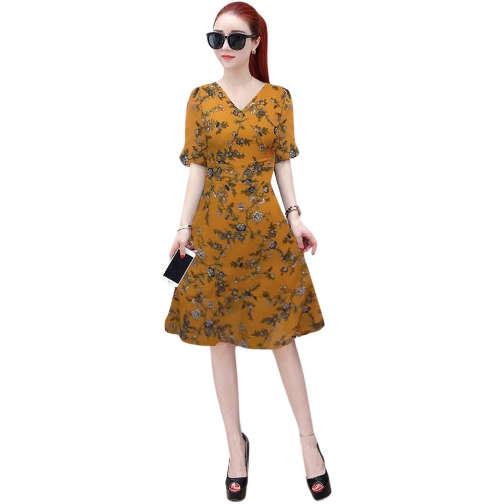 Đầm Váy Nữ Sang Trọng Cổ Chữ V - Hoa Nhỏ