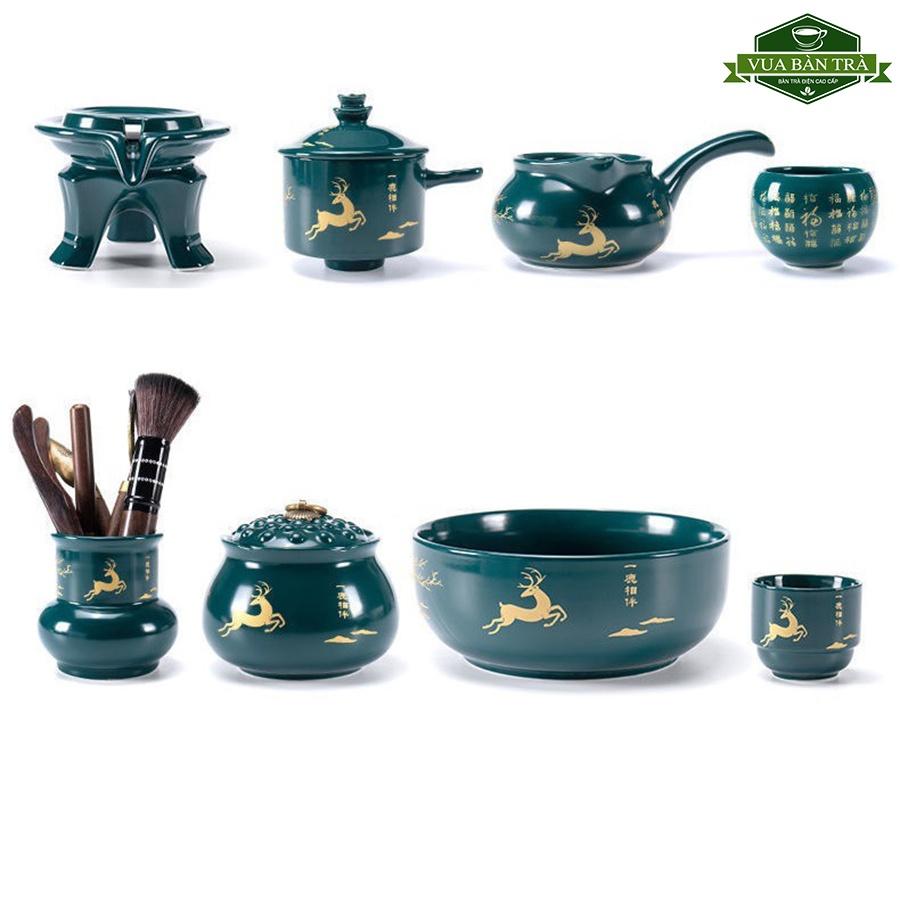 Bộ Ấm Chén Cối Xay Pha Trà Gốm Sứ Cảnh Đức Tráng Men Cao Cấp