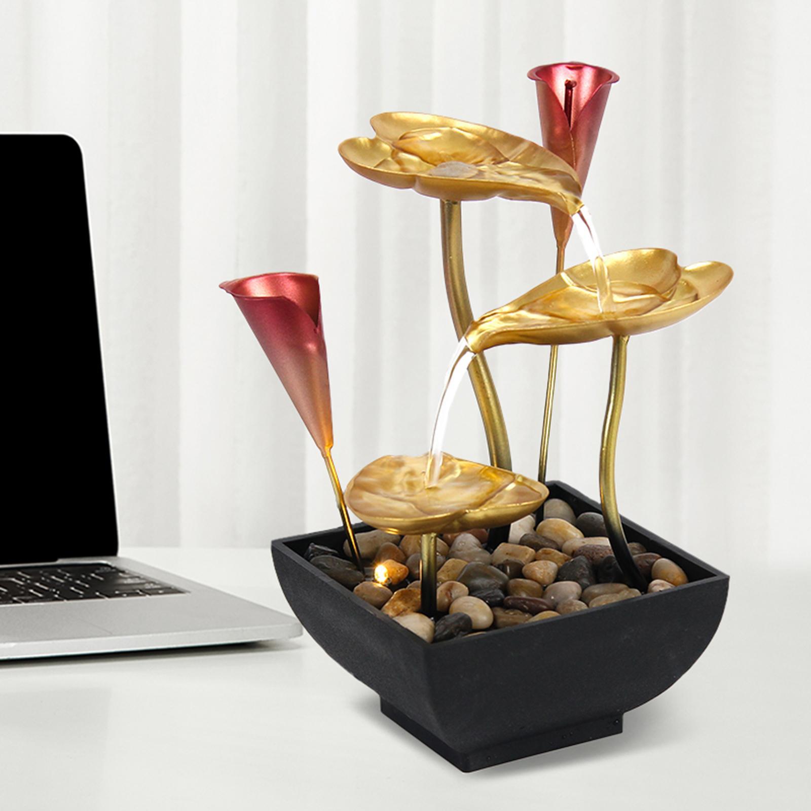 Tabletop Water Fountain Waterfall Desktop Warm Light for Indoor Bedroom Home