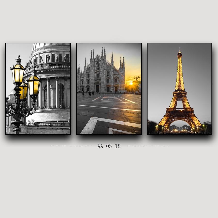 Bộ tranh khung canvas treo tường thành phố châu Âu