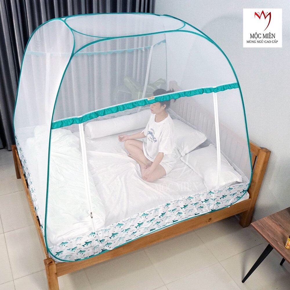 Màn chụp , Mùng chụp đỉnh rộng cao cấp Mộc Miên - Mẫu Xanh Cá Mập 2 Cửa