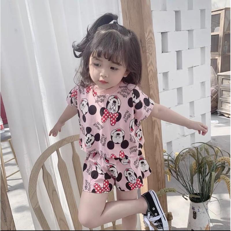 Bộ Mickey 2 Màu Hồng - Trắng Chất Cotton Giấy Siêu Xinh Cho Bé Gái -Nhà Cam