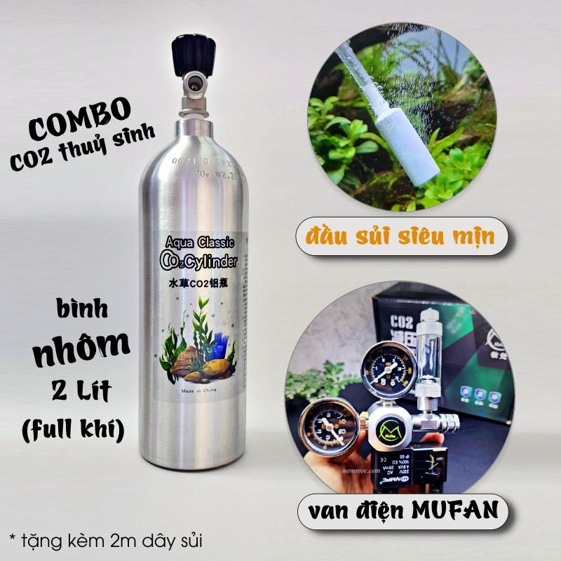 COMBO CO2 NHÔM 2 LÍT + Van Điện Mufan & Cốc Sủi || Bộ CO2 Nhôm Cho Hồ Thuỷ Sinh