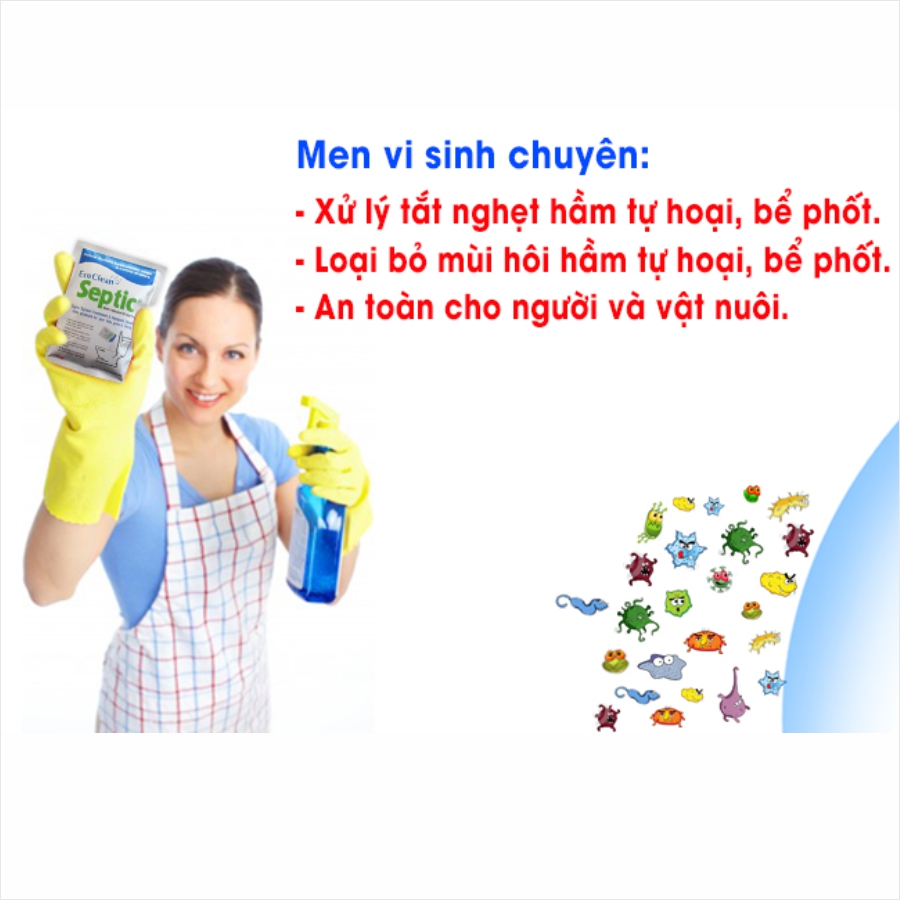 Ecoclean Septic - Men Vi Sinh Xử Lý Hầm Cầu Bể Phốt - Khử mùi, phân hủy chất thải, hết nghẹt hầm, hiệu quả sau 1 đêm - Gói 100g - 1 gói 100g