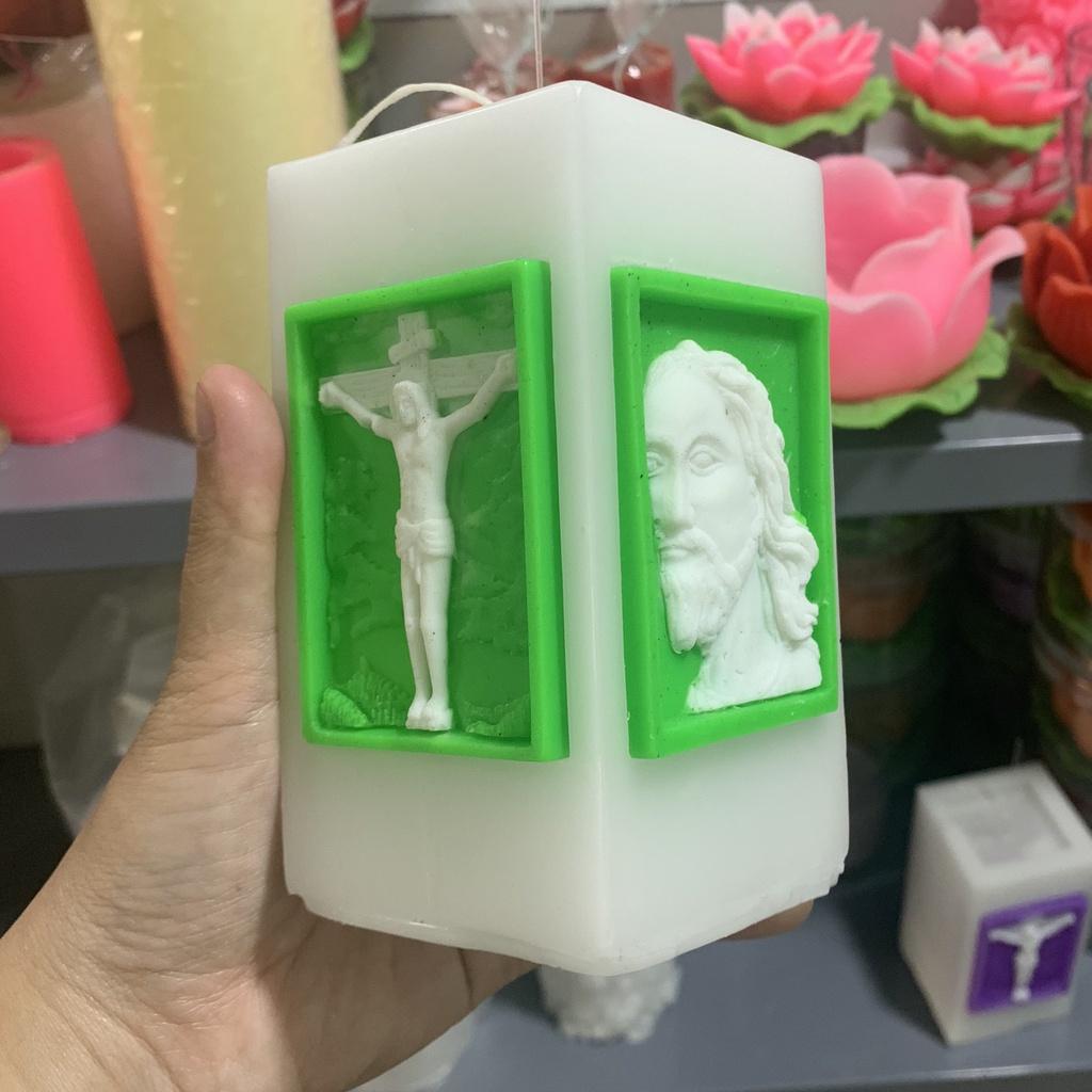 Cặp 2 trụ nến chúa giesu đổi màu (40 giờ) - nến thờ công giáo có đèn led - đèn cầy jesus trang trí cao cấp candle shop