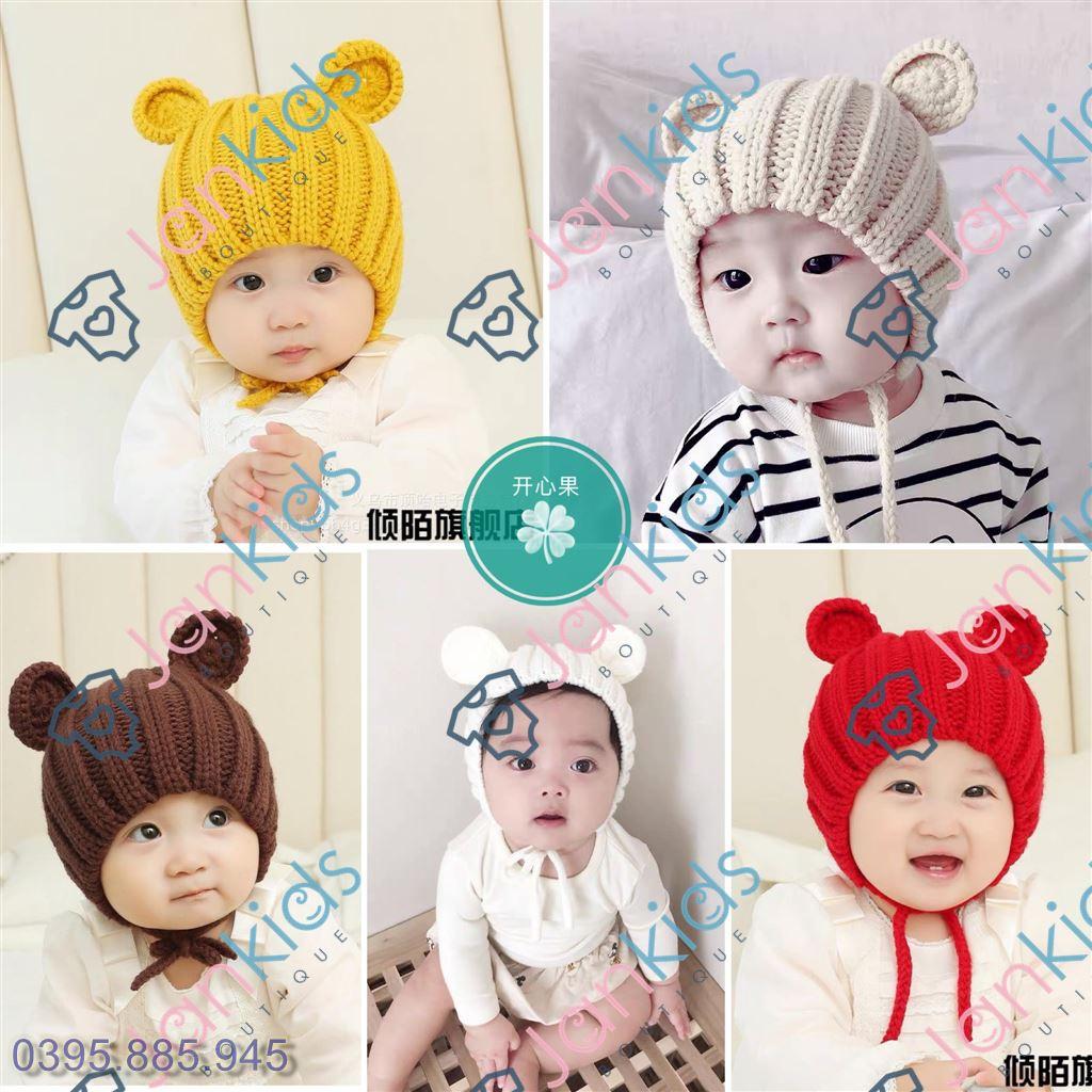 Mũ len tai mickey buộc dây cho bé