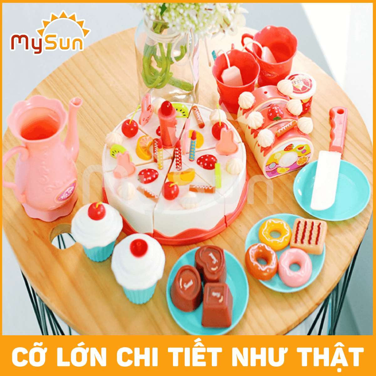 Đồ chơi TIỆC TRÀ cắt bánh kem sinh nhật có đèn cho bé gái bằng nhựa cao cấp – MySun