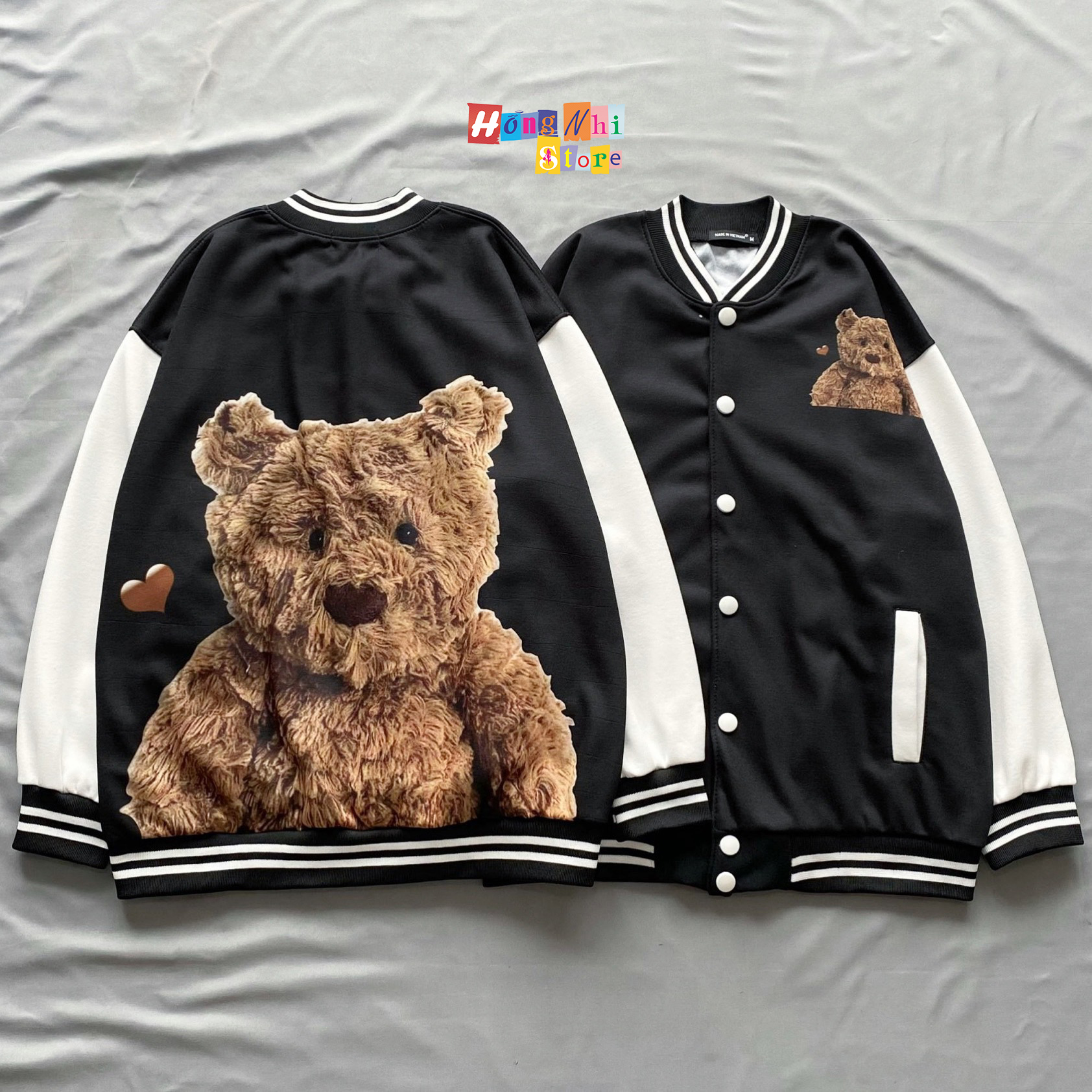 Áo Khoác Bomber Teddy Bear Ulzzang Unisex Dáng Rộng Nam Nữ - MM