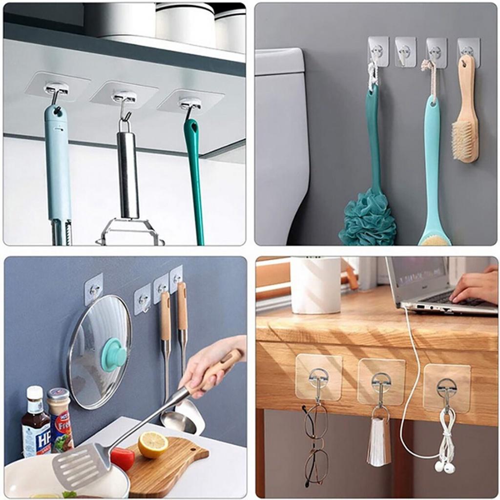 Set 5 móc treo đồ dán tường trong suốt chịu lực tốt tiện dụng cho nhà bếp/phòng tắm