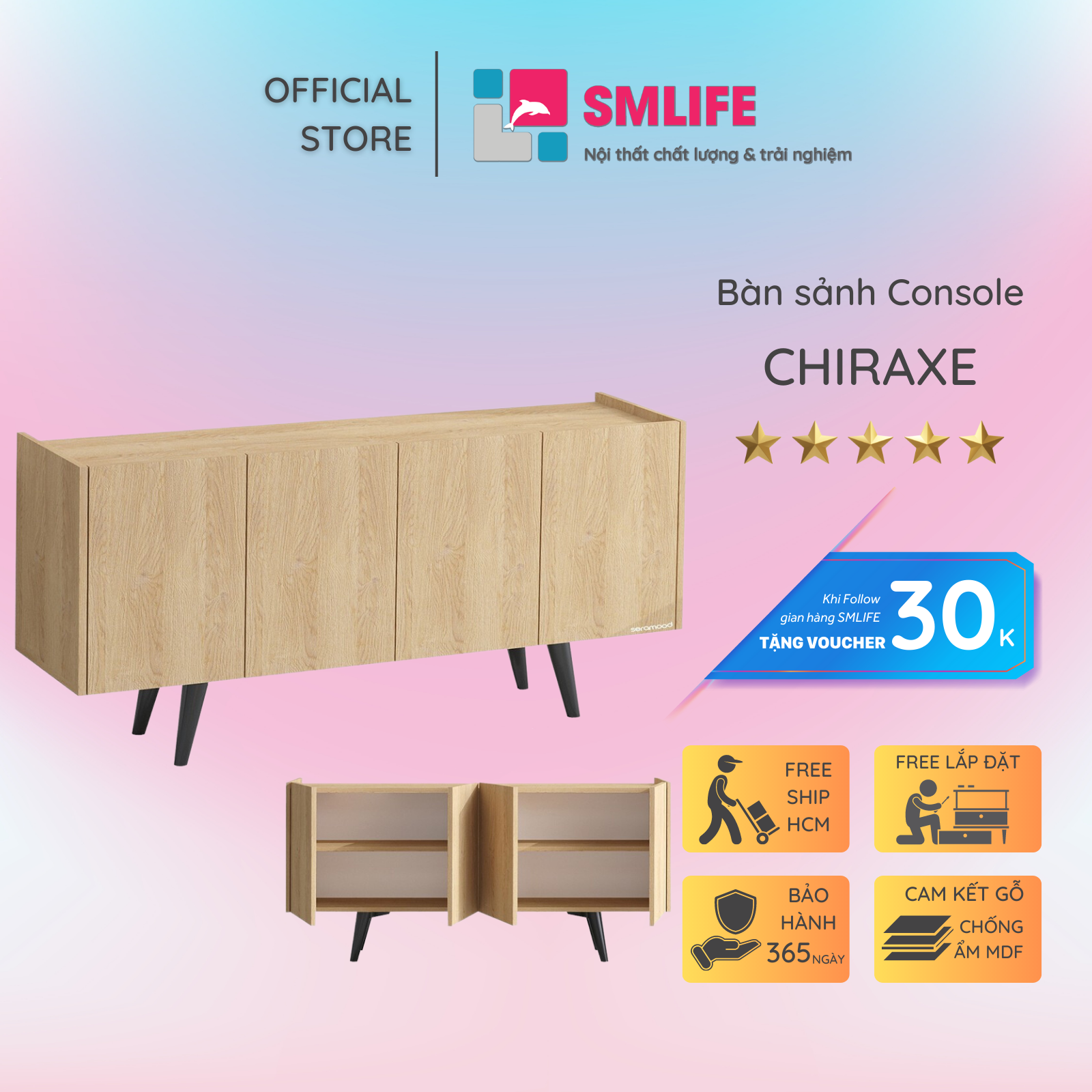 Bàn sảnh ra vào gỗ hiện đại SMLIFE Chiraxe | Gỗ MDF dày 17mm chống ẩm | D140xR40xC70cm