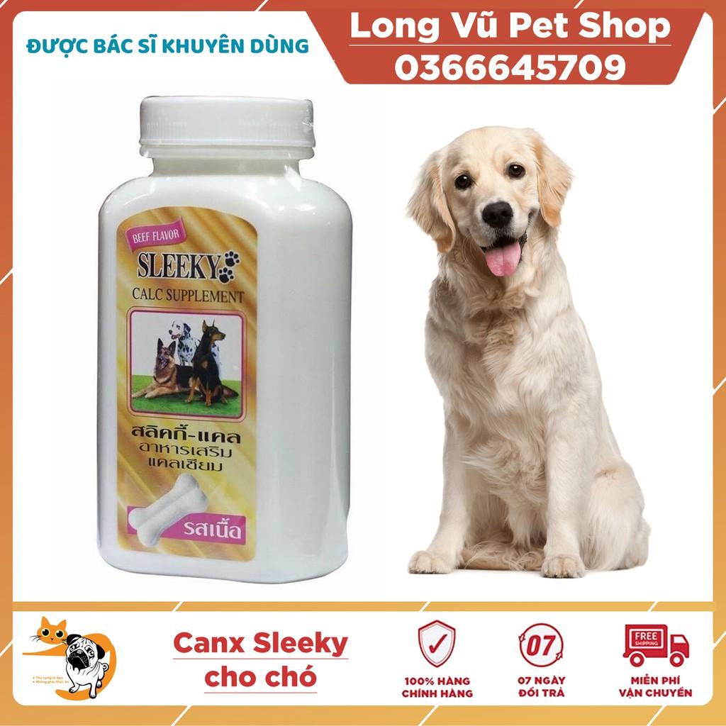 Hộp 140 viên canxi Sleeky Calc Supplement hình xương vị thịt bò giúp chó, mèo, thú cưng khỏe mạnh chắc xương Thái Lan