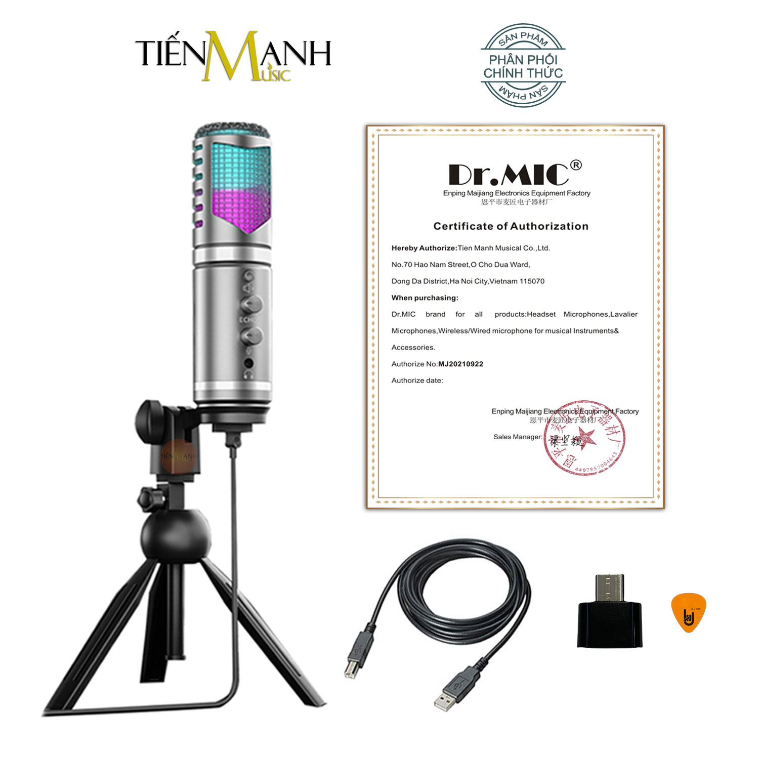 Micro USB Đèn Led RGB Dr.Mic DR9 - Mic Thu Âm DR-09 Microphone Cardioid DR09 Podcast, Livestream, Gaming Hàng Chính Hãng - Kèm Móng Gẩy DreamMaker