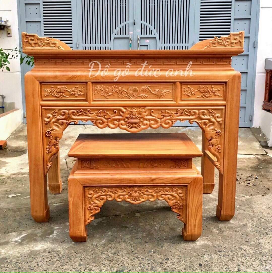 Án thờ-Bàn thờ gia tiên gỗ gõ dài 1m76