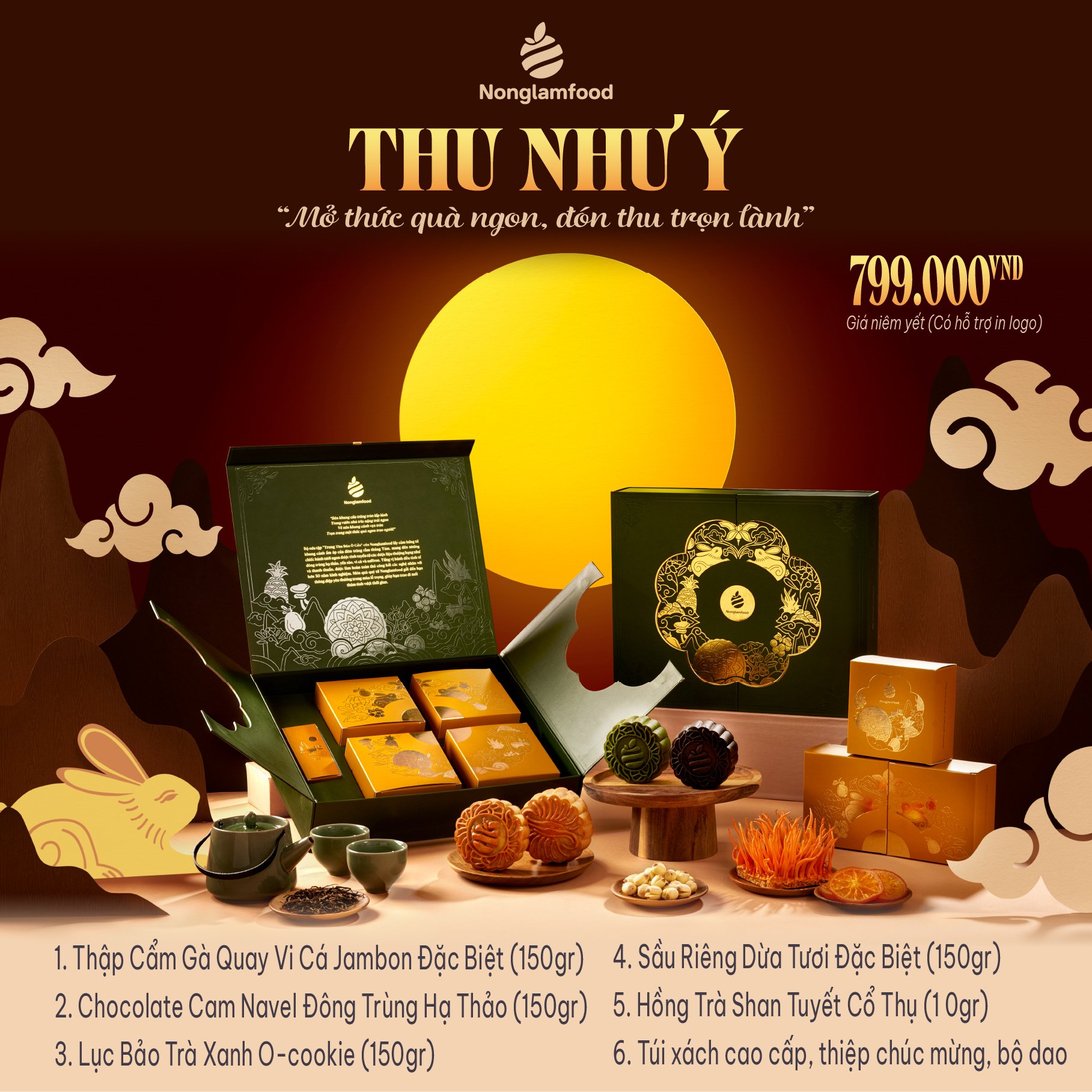 Set bánh trung thu ăn kiêng, ít ngọt Thu Như Ý Nonglamfood | Quà tặng healthy ý nghĩa cho người thân, đối tác