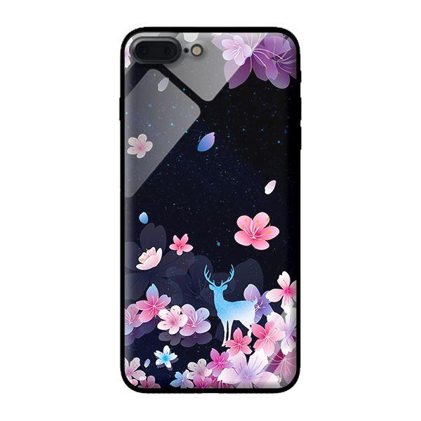 Ốp kính cường lực cho iPhone 7 Plus Hoa Hươu Nền Đen - Hàng chính hãng