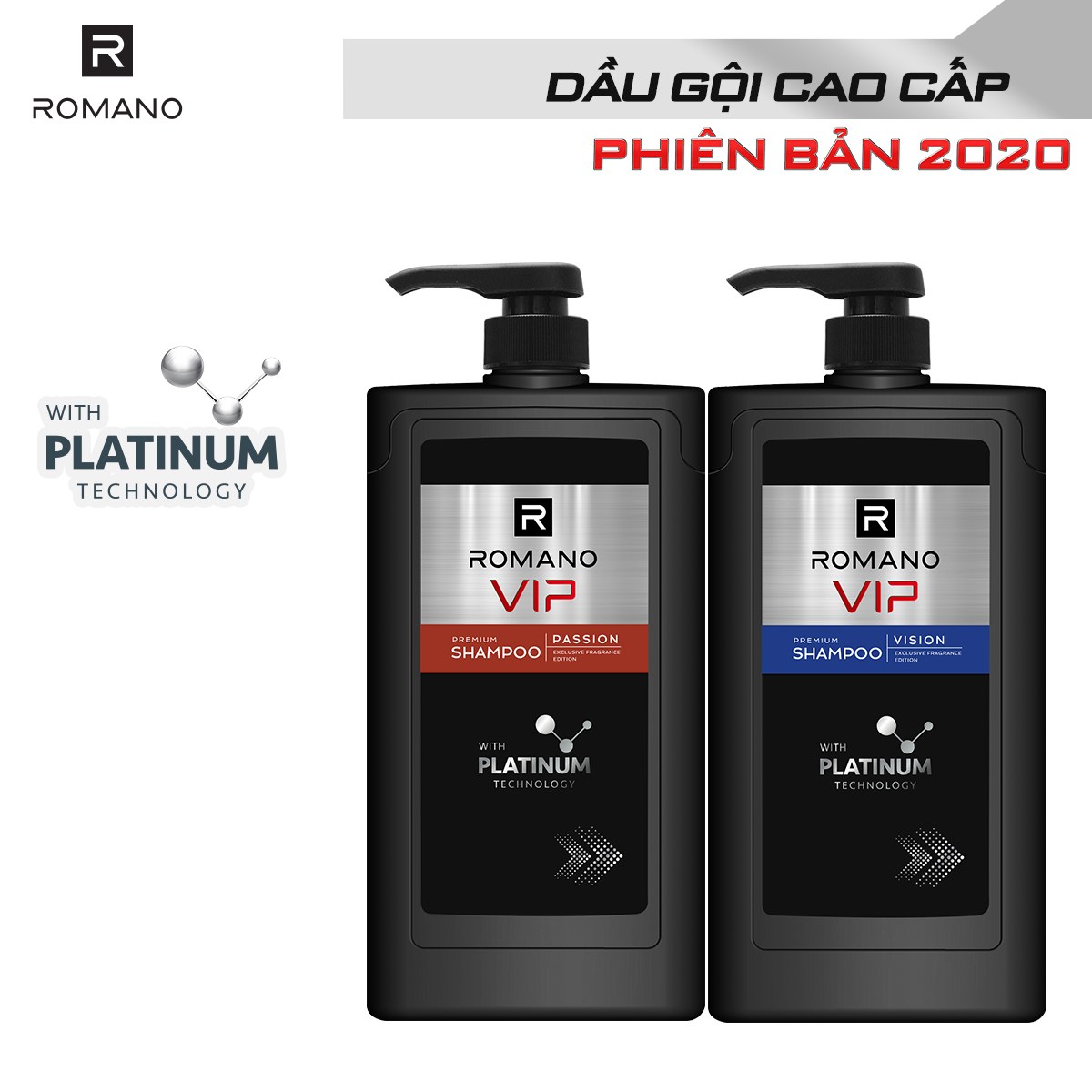 Combo 2 Dầu gội cao cấp Romano Vip Passion và Vision 650g/chai