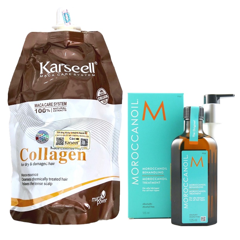 Combo túi ủ tóc Collagen Karseell 500ml tặng chai tinh dầu dưỡng tóc Moroccanoil Treatment 125ml - Chính hãng