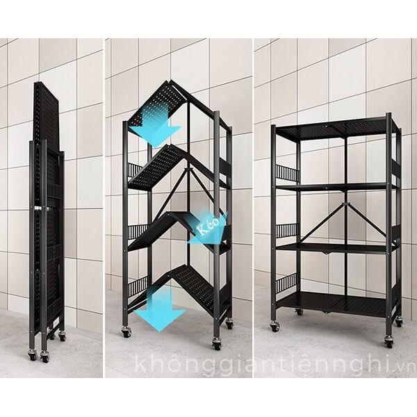 KỆ ĐỂ ĐỒ Trong bếp GẤP GỌN 3-4-5 tầng đa năng có bánh xe xoay 360 độ chất liệu thép không gỉ