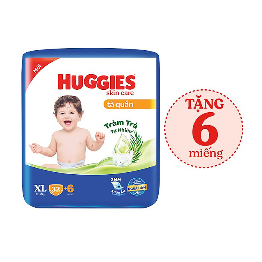 Tã/bỉm quần HUGGIES SKINCARE gói JUMBO size XL 32+6 miếng