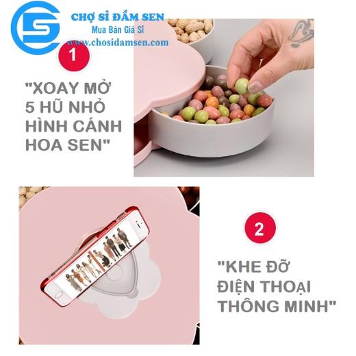 Khay mứt đựng bánh kẹo Tết, Hộp mứt xoay 1 Tầng xòe cánh hoa có khe để điện thoại-G259-HMXoay1T