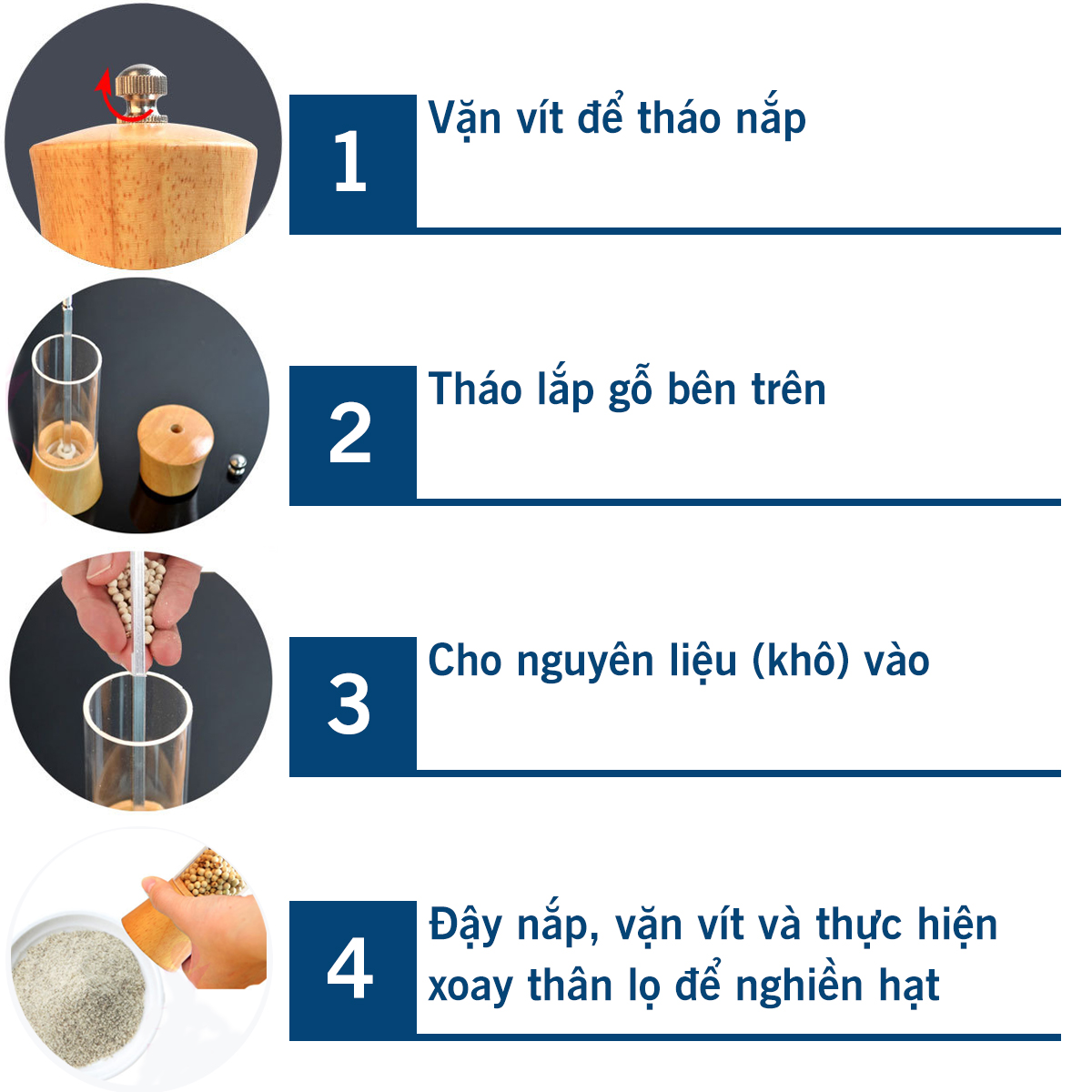 Lọ Xay Tiêu Vỏ Gỗ Sồi Thân Trong Suốt, Sang Trọng Và Hiện Đại