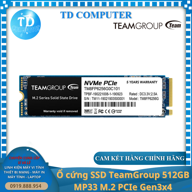 Ổ cứng SSD TeamGroup 512GB MP33 M.2 PCIe Gen3x4 - Hàng chính hãng Viễn Sơn phân phối