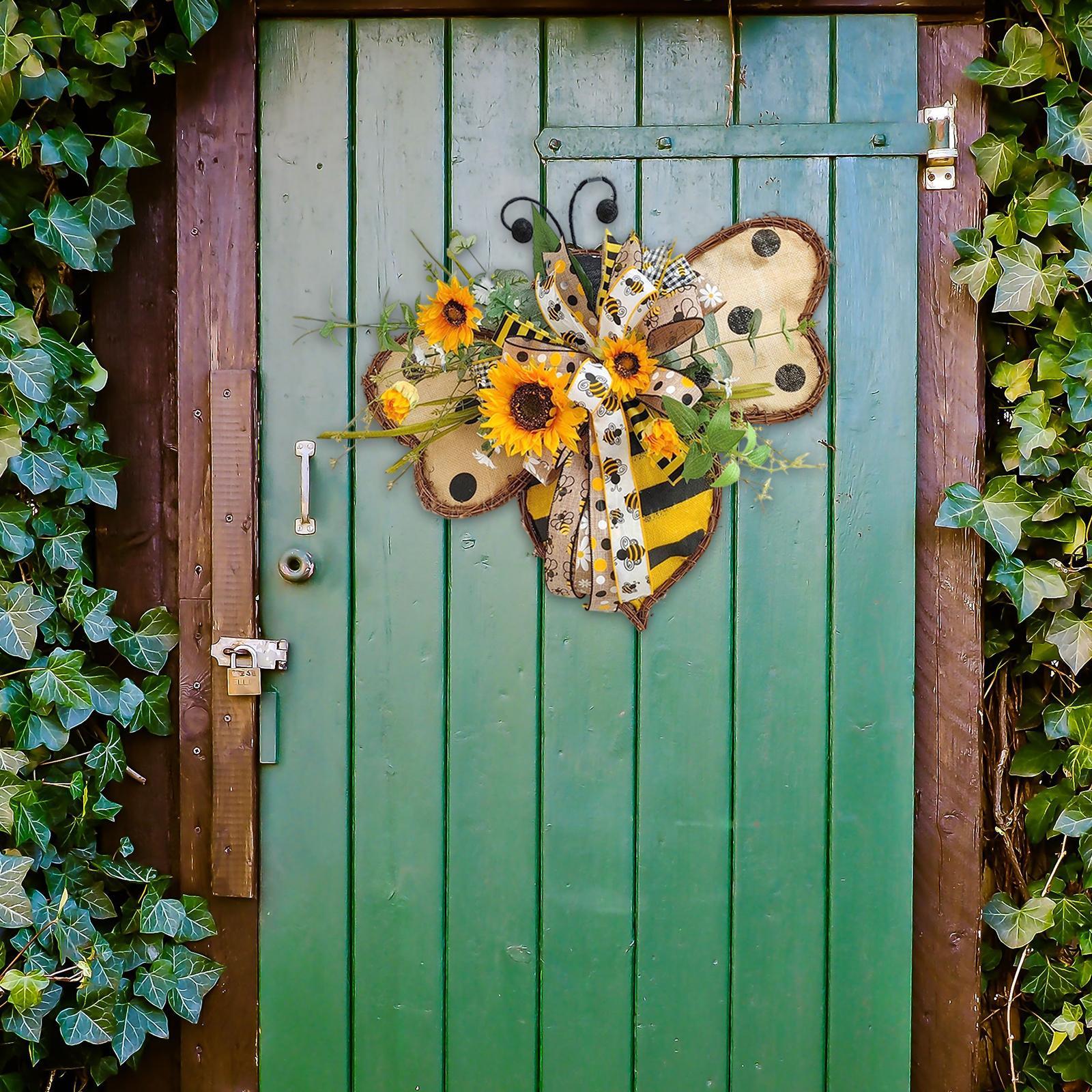 Sunflower Bee Wreath Spring Summer Wreath Honey Bee Decor for Window Decor