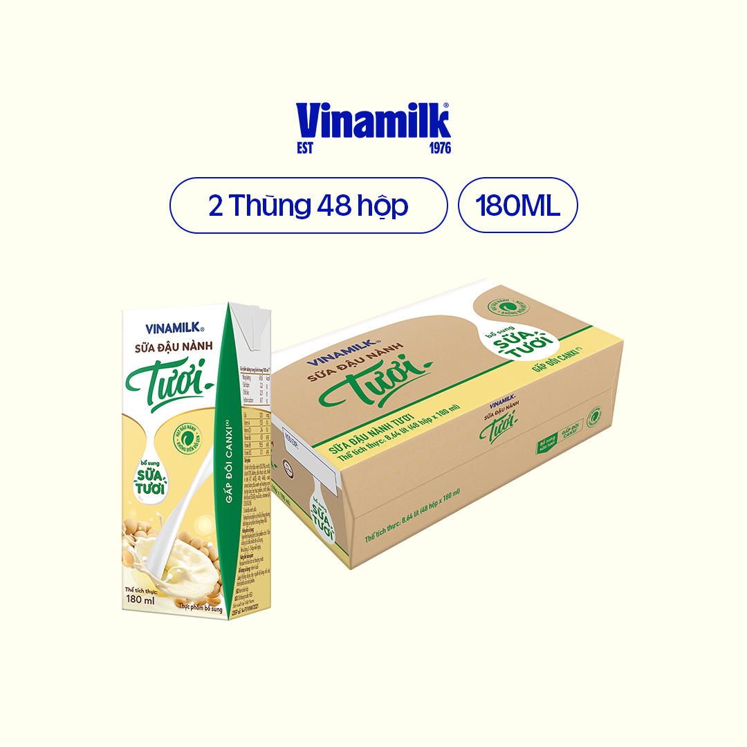 2 Thùng Sữa đậu nành Tươi Vinamilk 180ml - 48 hộp/Thùng