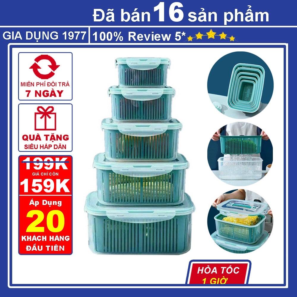Hộp nhựa đựng thực phẩm, hộp đựng thức ăn tủ lạnh cao cấp SET 5, Hộp đựng đồ ăn kèm rổ và nắp đậy đa năng tiện lợi