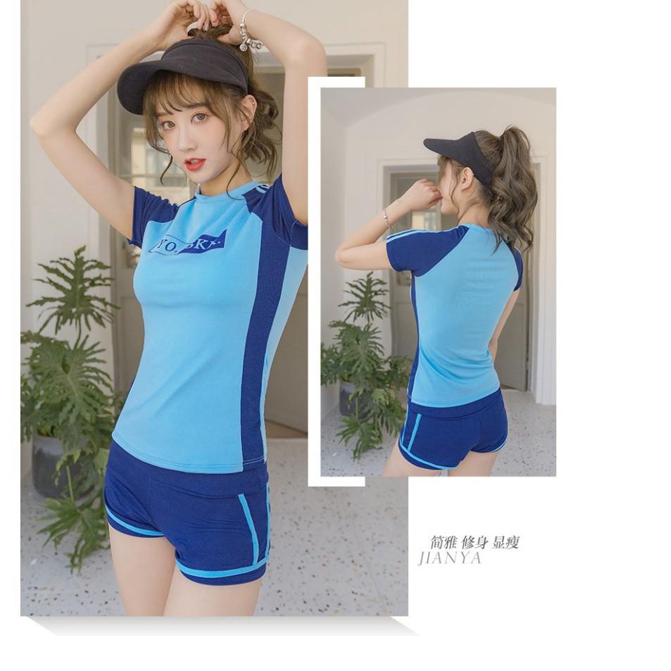 Đồ bơi đi biển nữ kiểu thể thao hai mảnh áo cộc tay quần đùi