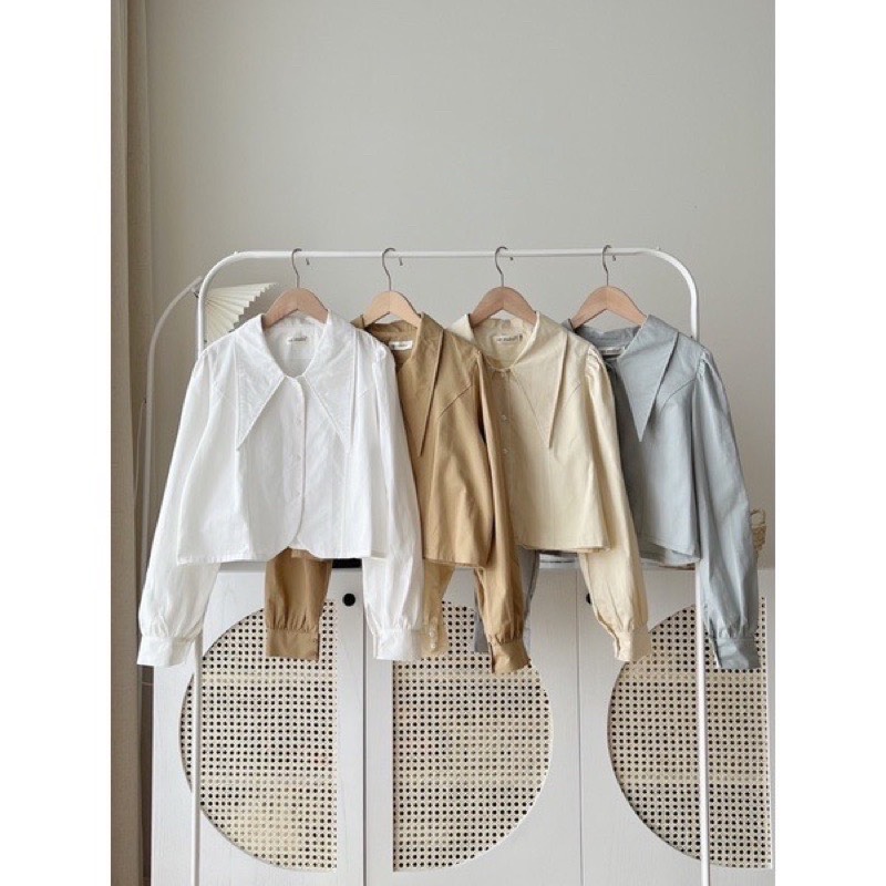Áo Sơ Mi Croptop Cổ Sen Chất Kaki Thô Không Nóng