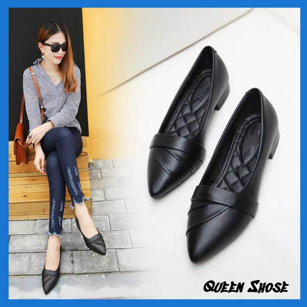 giày nữ đế bằng da lỳ cao cấp Hàng Xuất Dư