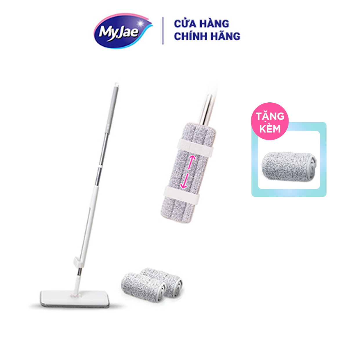 Cây lau nhà tự vắt phẳng sợi fiber xoay 360 độ thông minh lau sạch nhanh khô MyJae Đài Loan