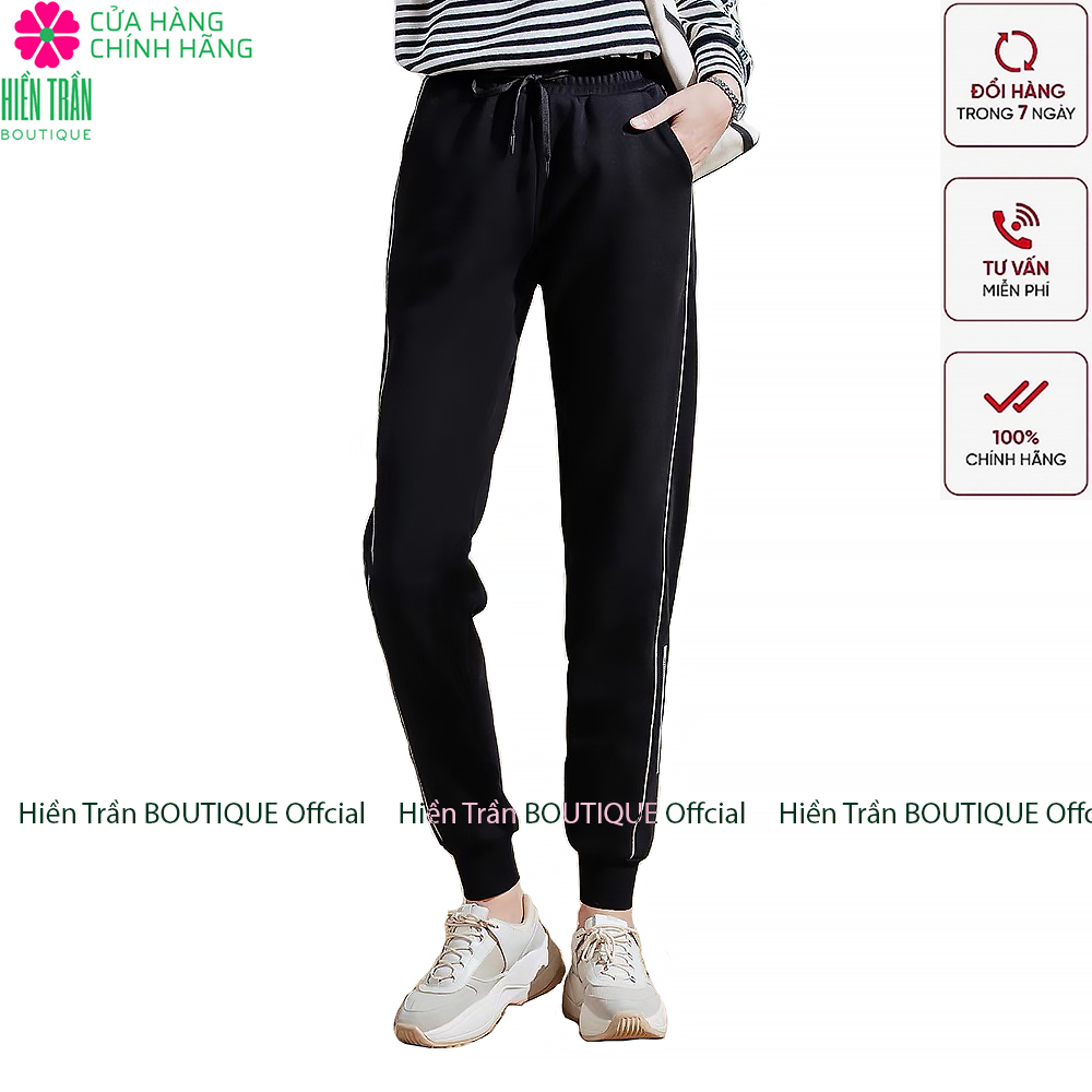 Quần jogger nữ Ruby Fashion bo gấu dáng dài cạp chun dây buộc, kiểu sọc nhí 2 bên