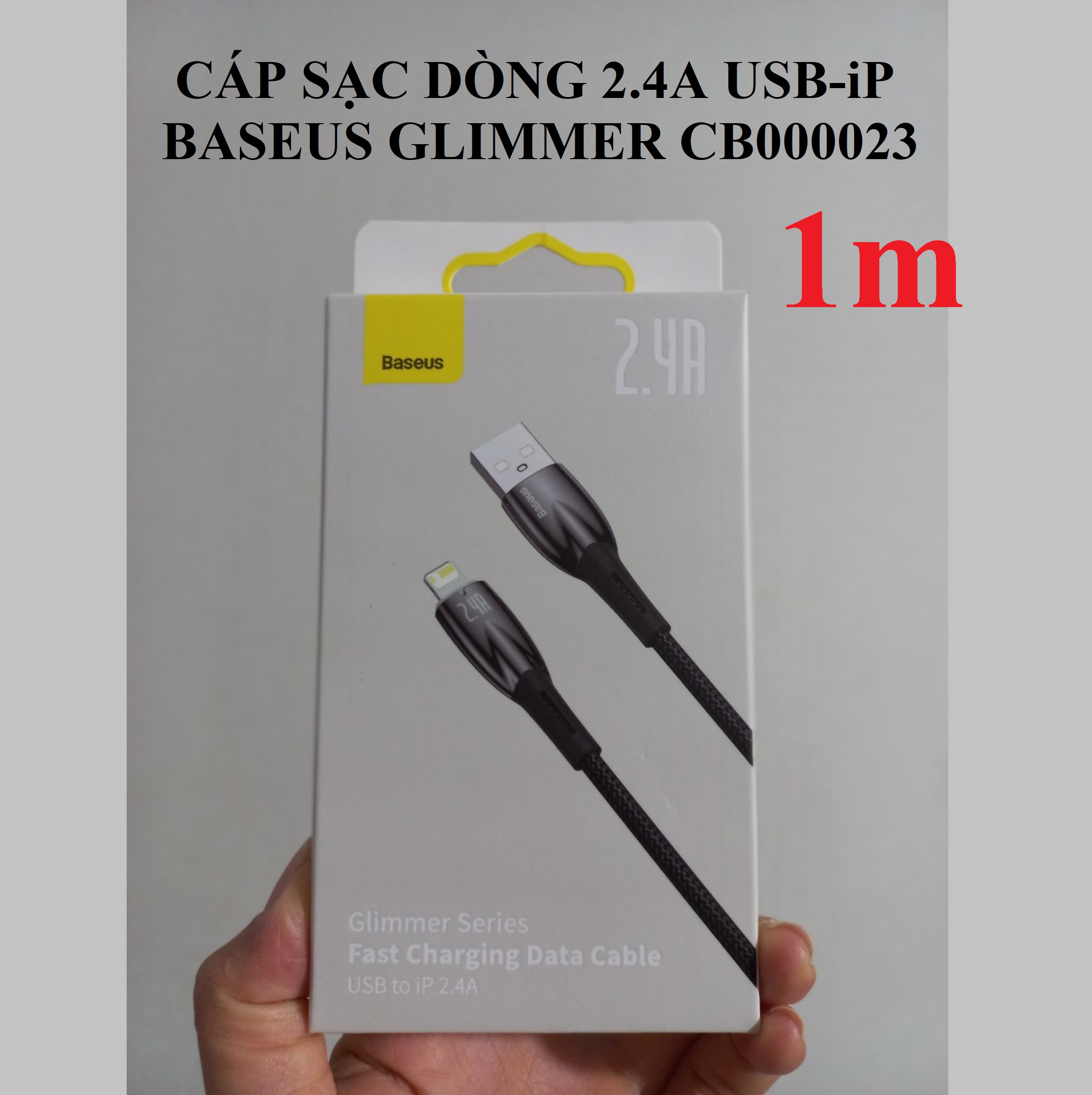 Cáp sạc cho iP dòng sạc 2.4A Usb-iP Baseus Glimmer Series CB000023 _ Hàng chính hãng