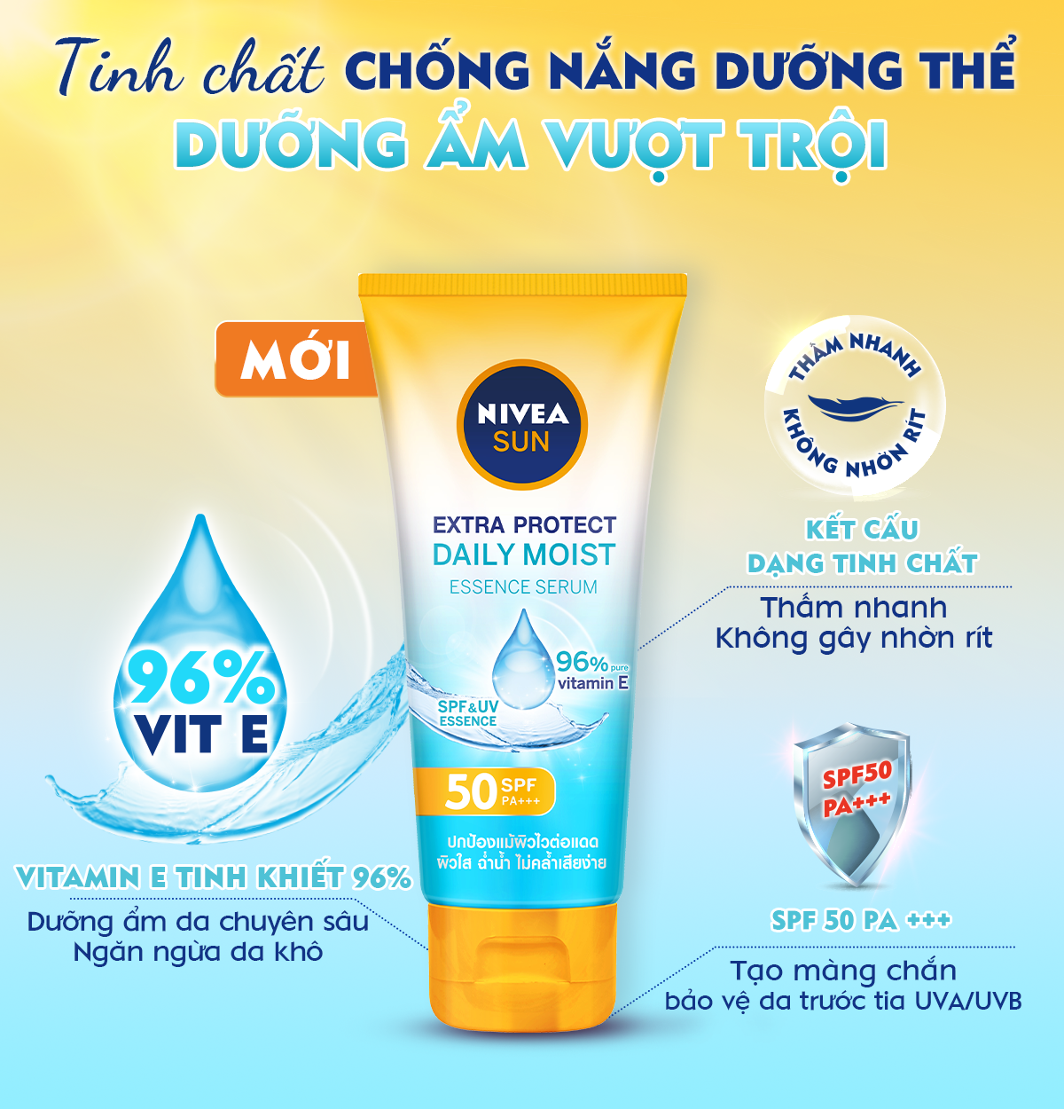 Serum Chống Nắng &amp; Dưỡng Thể Toàn Thân NIVEA SUN Spf50 Pa+++ Dưỡng Ẩm Vượt Trội (180 Ml) - 86090