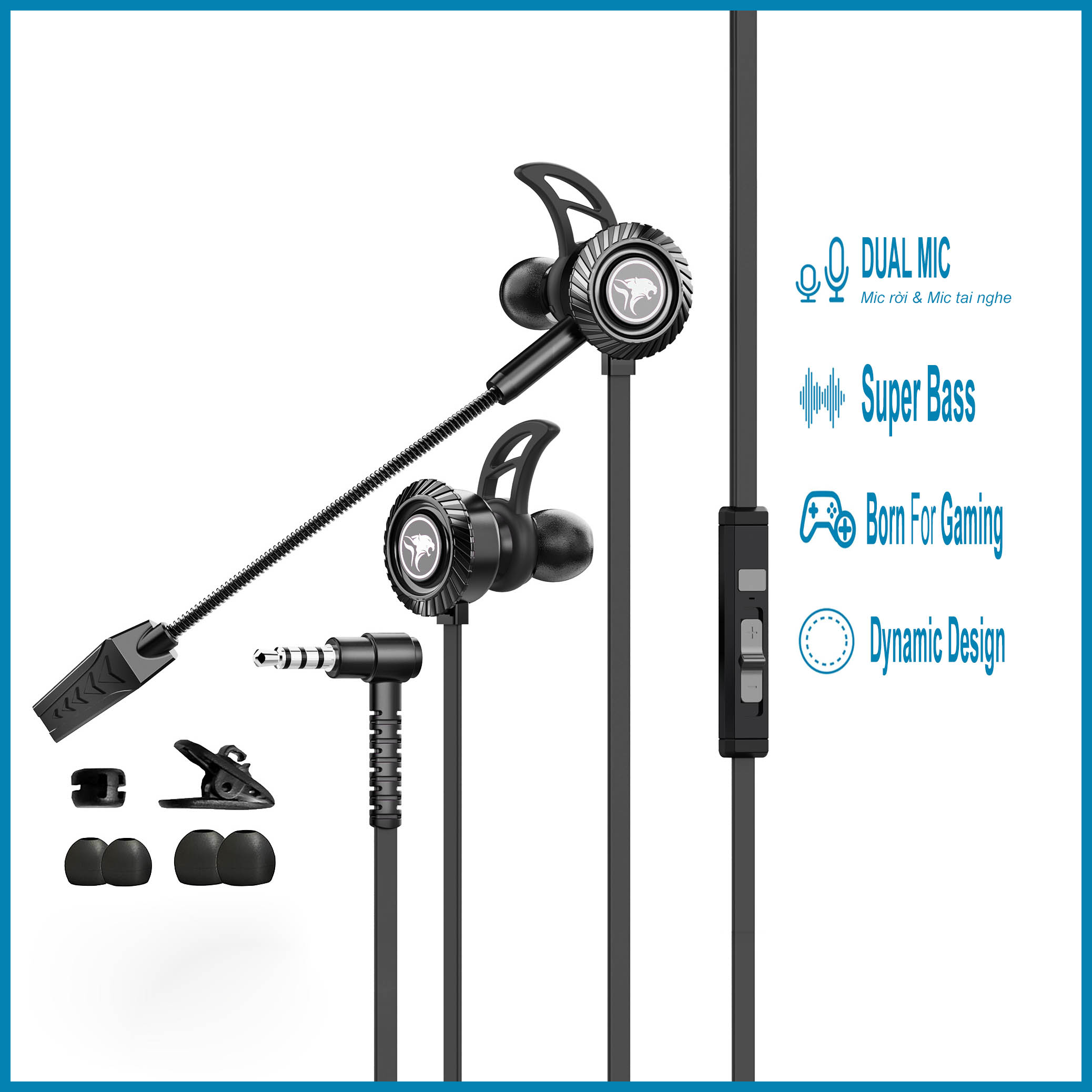 Tai Nghe Gaming Có Mic Rời xMOWI RX1 - Nâng Cấp Dây Dẹt Chống Rối - Super Bass - Dual Mic - Hàng Chính Hãng