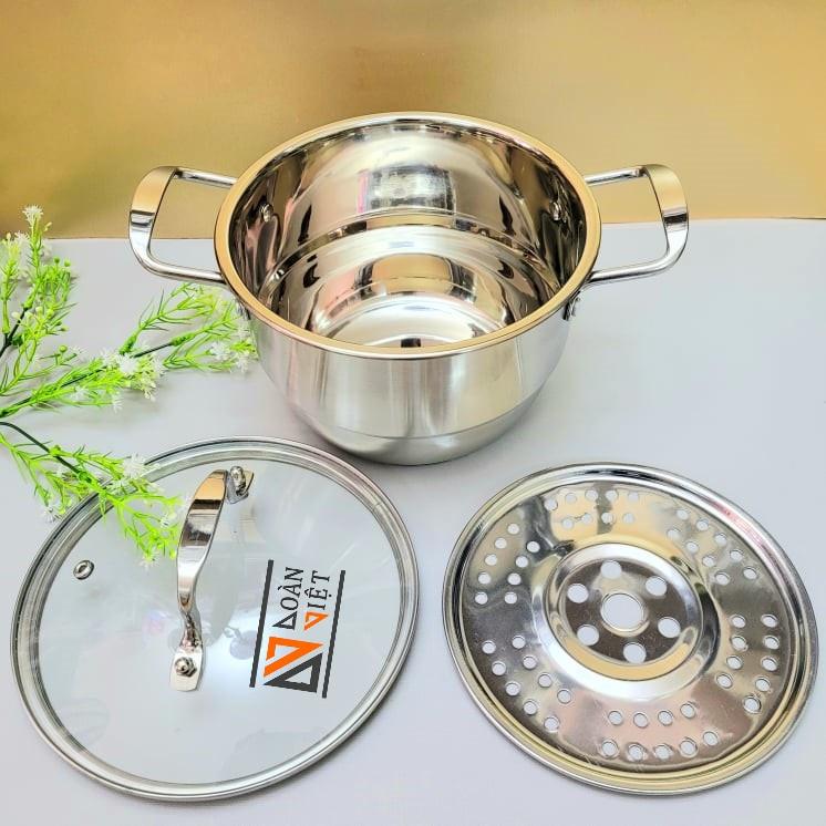 Nồi Xửng Hấp Inox ĐA NĂNG. Vỉ hấp rời sử dụng như Nồi Lẩu SOUP loại lớn dùng các loại bếp, bếp Từ