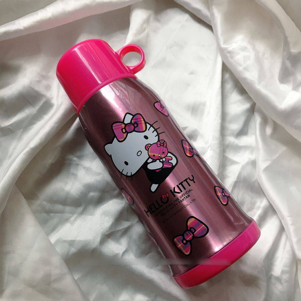 Bình nước giữ nhiệt hình mèo Kitty ôm gấu màu hồng đậm cho trẻ em, bé gái, học sinh -  - KT3656HD