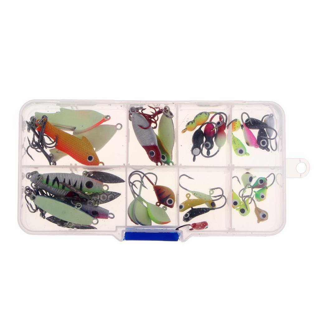 36pcs Assorted Ice Fishing Jigs Jigging Lures Lead Jig Hooks With Box
