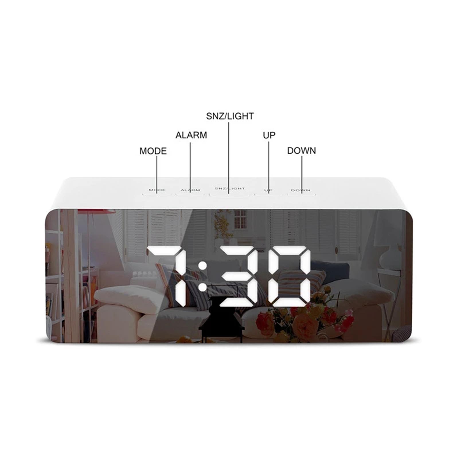 Đồng hồ báo thức màn hình Gương LED kỹ thuật số, đa chức năng