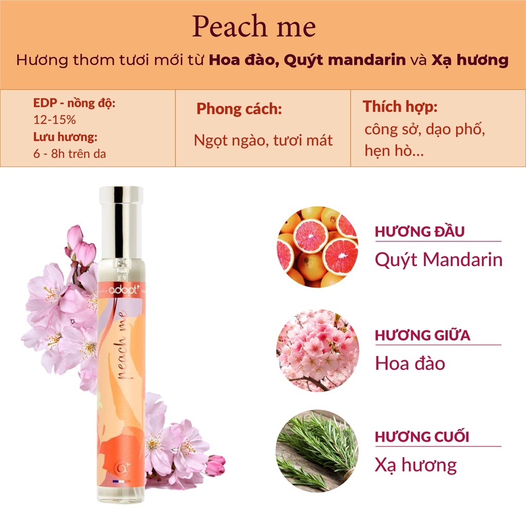 Nước hoa nữ Pháp Adopt' Peach Me, lưu hương 6-8h - Best Seller được tin dùng cho mùa đông, hương ngọt ngào, quyến rũ