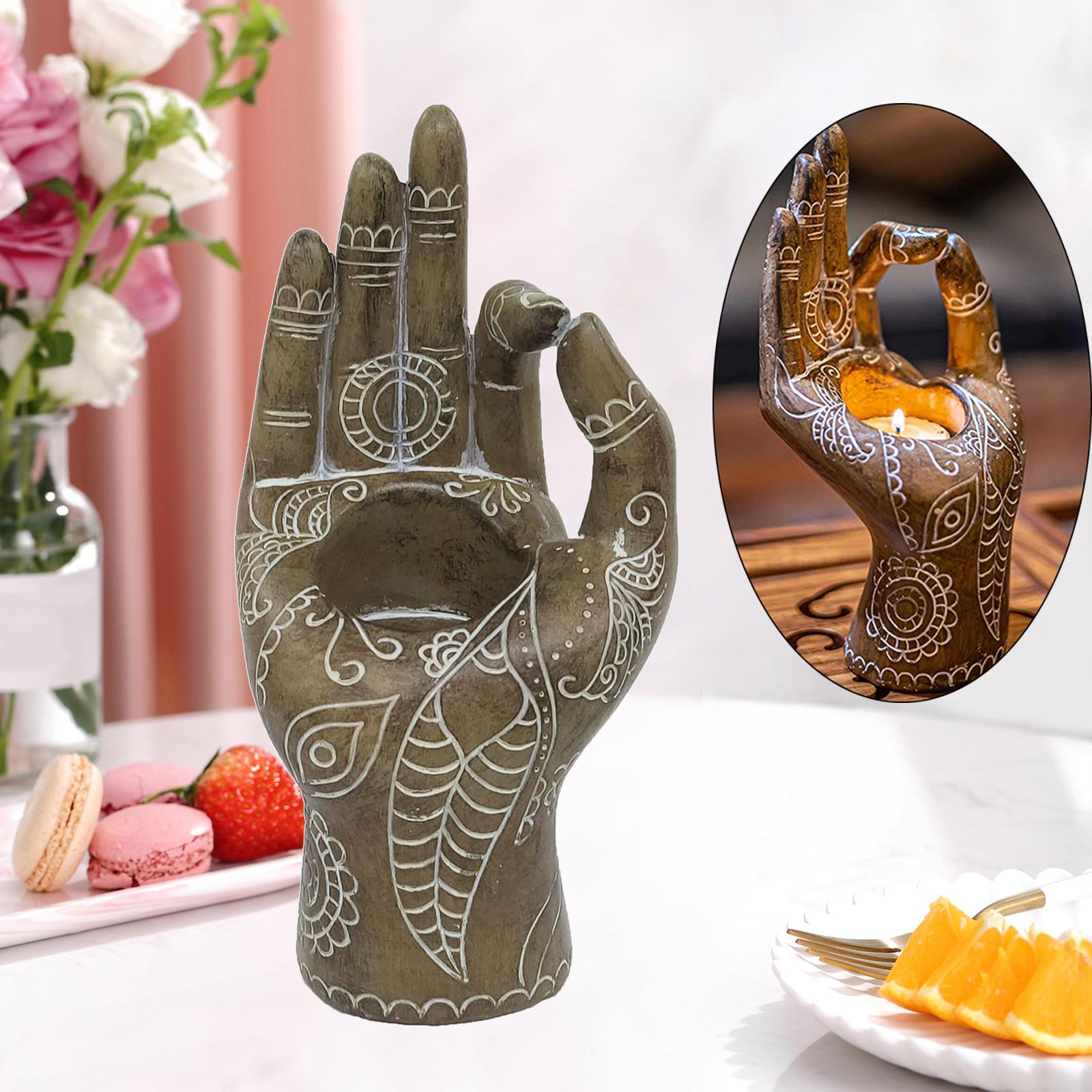 Buddha Yoga Candle Holder Mudra Hand Tabletop Tealight Decor Statues Home Office Yoga Studio Collectible Figurines Candlestick for Relieve Pressure