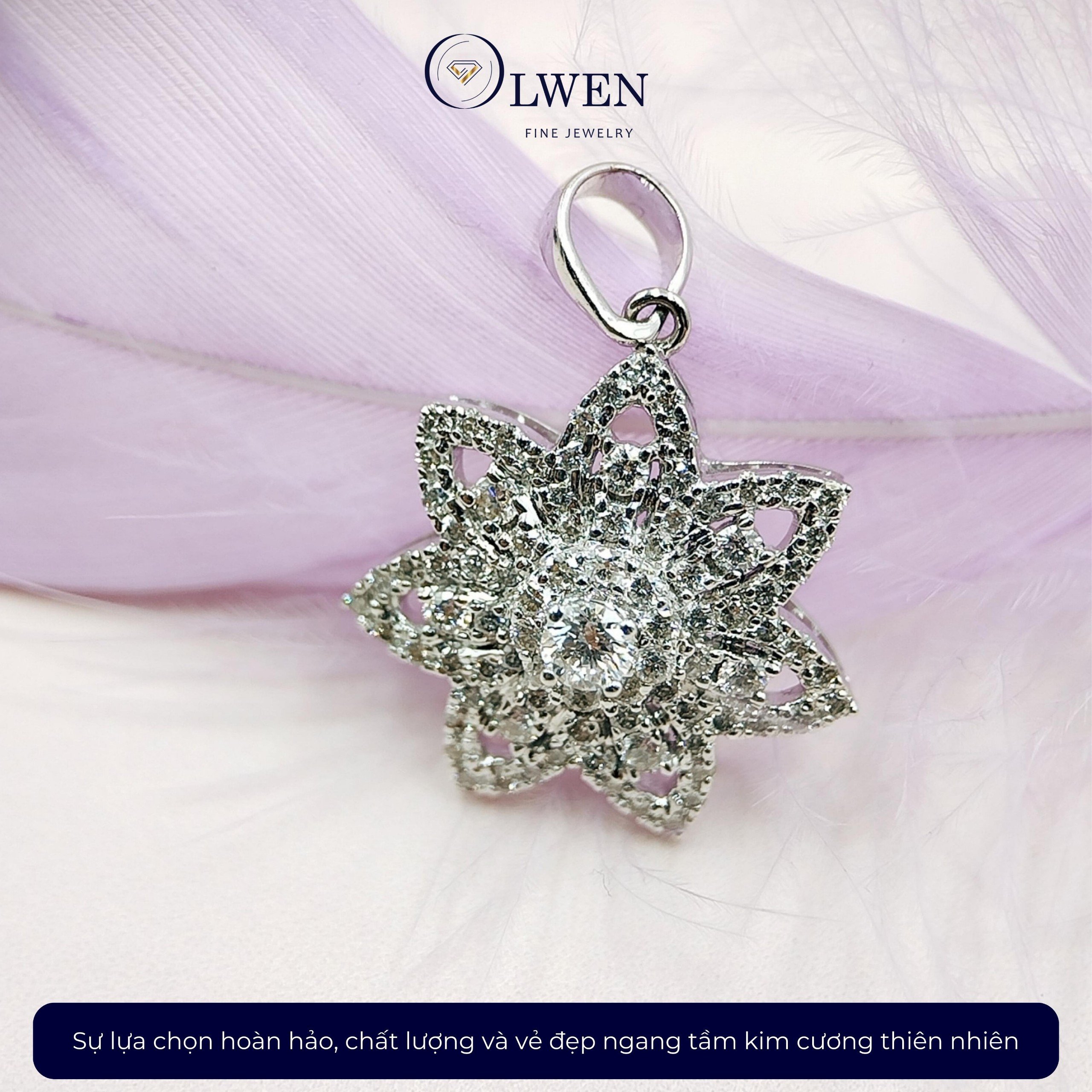 Mặt Dây 14k Trắng Olwen Đính Kim Cương CVD HA209