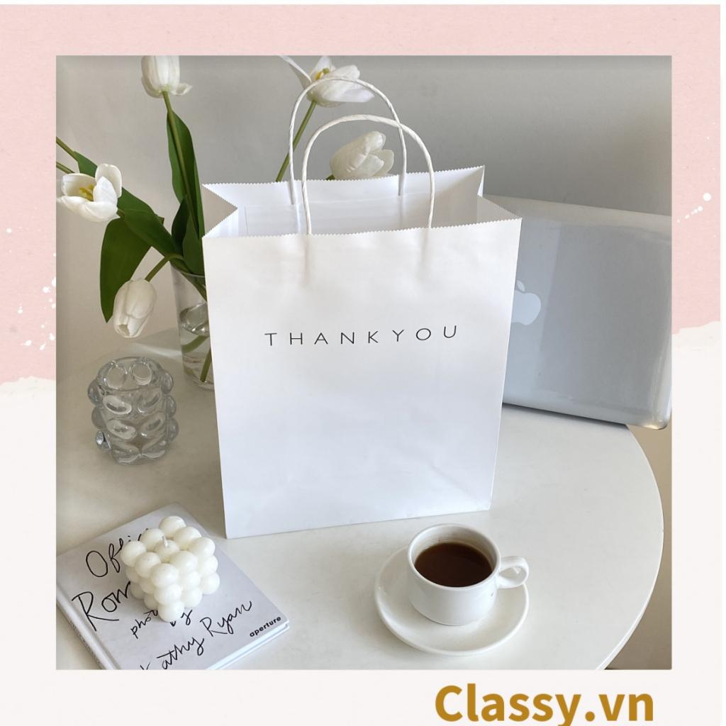 Túi giấy kraft Classy Thank You có quai xách màu trắng, nhiều kích cỡ lựa chọn Q1352