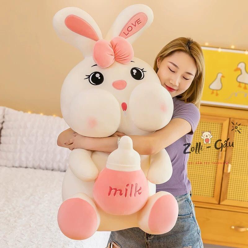 Thỏ bông ôm Bình Sữa - Gấu bông nhập khẩu ngoại