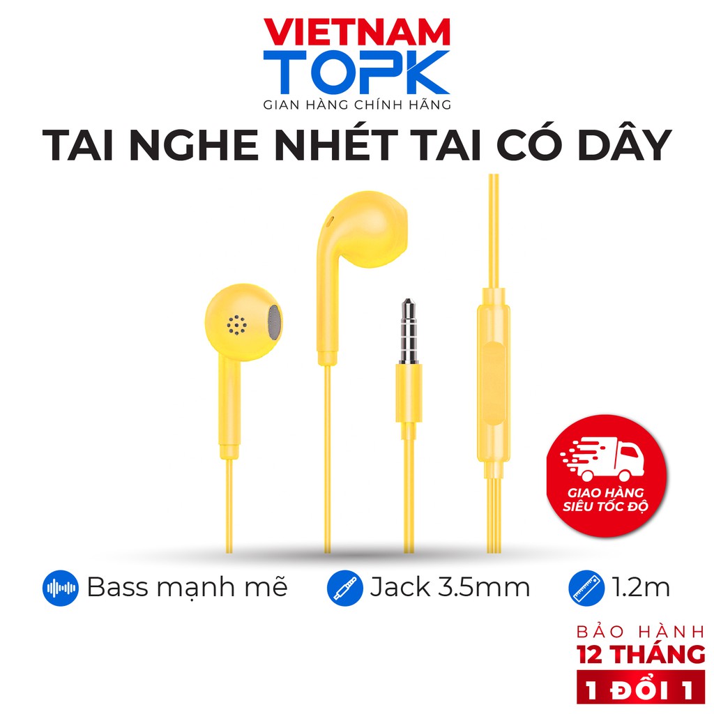 Tai nghe nhét tai có dây TOPK F17 Chân cắm 3.5 Chất liệu TPE dài 1.2m Hàng chính hãng Bảo hành 12 tháng 1 đổi 1