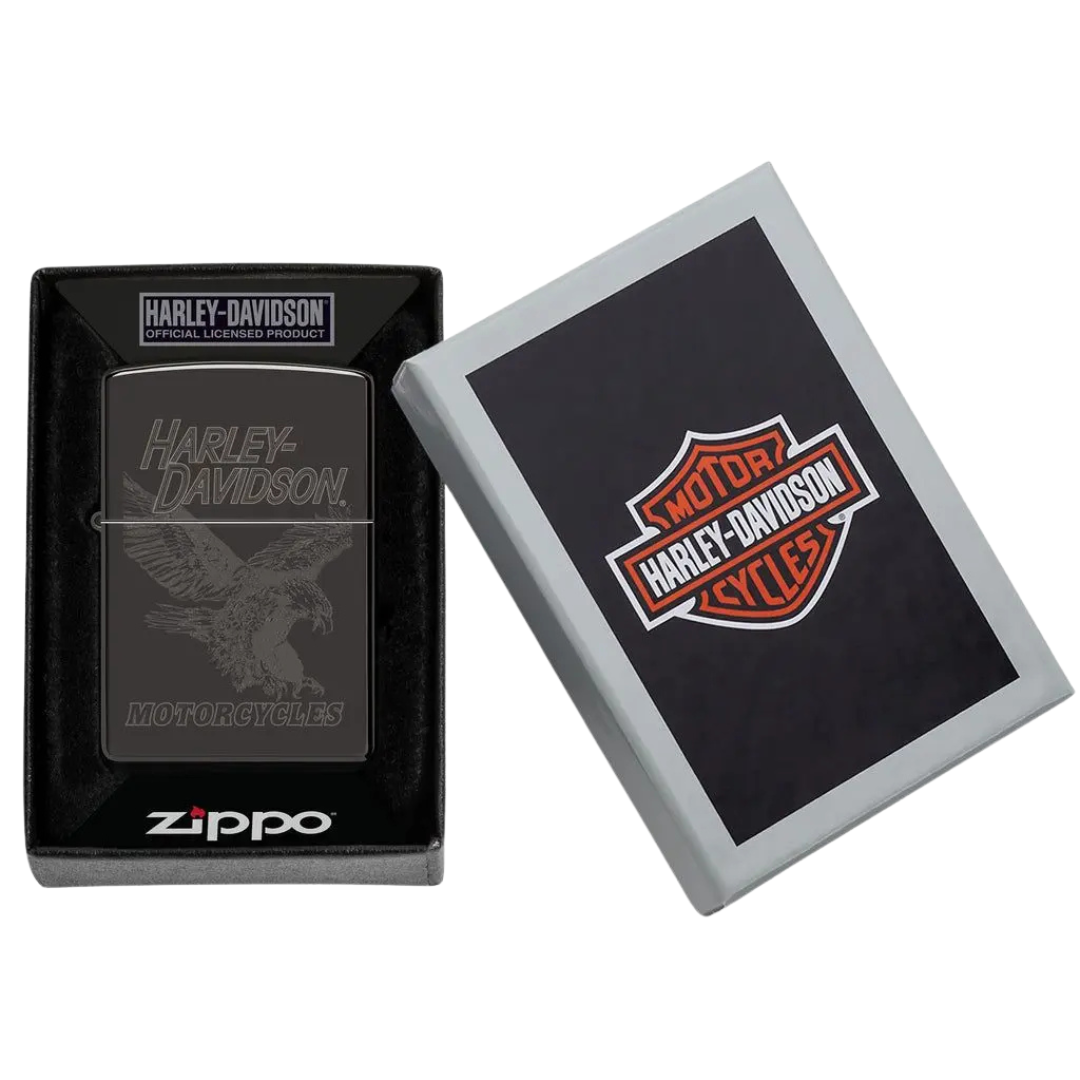 Bật Lửa Zippo Chính Hãng Mỹ Harley-Davidson – Biểu Tượng Đại Bàng Tung Cánh, Vỏ Đen Bóng Gương Khắc Laser Tinh Xảo